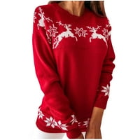 Ženska moda O-izrez Božićni tisak udoban dugi rukav labav džemper