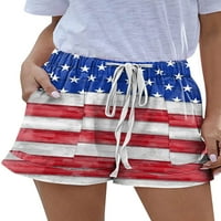 Grianlook Women Mini Pant Bermuda kratke vruće hlače Izvlačenje elastičnih struka Držite dame 4. jula Ljetna plaža Kratke hlače BAGGY američka zastava Print M