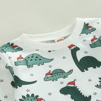 Canrulo novorođenčad dječaka božićna odjeća dugi rukav dinosaur ispisuje duks hlače padaju bijela 0-