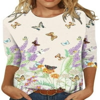 Prednjeg srodne majice s labavim rukavima za žene Leptir cvjetni ispis Pulover boja Blok Boho Tunike