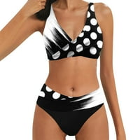 Dvije ženske kupaćim kostima Visoke tačkice od tiskanog V Vrat Boja Blok Beach Bikini setovi kupaći