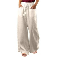 Široke pantalone za noge za ženske pamučne pamučne pamučne pantalone sa džepovima s džepovima od baggy