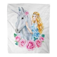 Flannel baca pokrivač jednoroga i princeze cvijet u vijenac zlatno kosu konjske konjačice od kadela