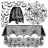 Sretan datum Halloween Dekoracije Stolnjak, crni čipkasti stolni trkač krug pauka Cobweb stol za stol
