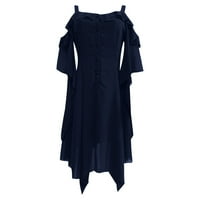 Polufalne haljine Ženska moda Tamna u ljubavi Ruffle rukavi s ramena Gothic Midi haljina