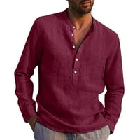 Muška majica casual modna bluza postolje ovratnik čvrsta boja džep s dugim rukavima pamuk gumb labave