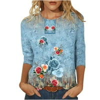 PBNBP ženske vintage cvjetne rukave plus veličina Dressy casual posadni vrat ljetni bluze