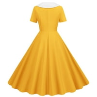 Proljetna haljina klirenca kratki rukav kvadratni vrat visoki dress-haljina od pune boje bijela duga haljina na otvorenom sredina telesna haljina, žuta, xl