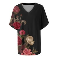 Koaiezne ženske casual v izrez labavi majica tiskanje kratkih rukava bluza Top Žene vrhovi ljetne haljine