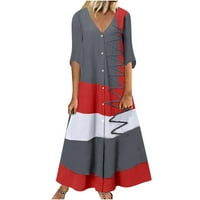 Haljine za ženske kratkih rukava Stripe haljina uzorka V-izrez Maxi Loose Fit Y2K moda Elegantni klub