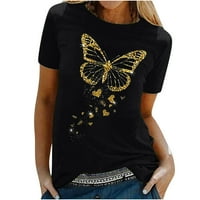 Honeeladyy Cleance ispod 10 $ Zlatna leptir košulja za žene Novost štampanje kratkih rukava majica Ljetni casual Cool Tops Odmor Comfy Basic Tee