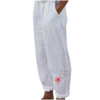 Leesechin Dukset za žene Grafički čišćenje casual labavi pamučni i posteljini džep printtrouseri hlače