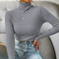 Ženski džemper turtleneck dugih rukava rebrasti debele žene pletiva zimska solidna boja tanka fit toplo