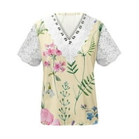 Žene Ljetni kratki rukav Patchwork Floral V izrez T majice Osnovni labavi fit lagani dresi