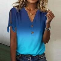 Feterrnal ženska bluza labava casual tipka V-izrez ukrašena tiskana majica s kratkim rukavima Top Dressy