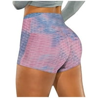 Huaai žene naborane džepove Tie-boje Stretch Trčanje Fitness Yoga Hlače Biker kratke hlače Ležerne hlače za žene Purple L
