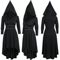 Rovga haljine ženska haljina plus veličine kapuljača čipke Gothic Criss Cross dugih rukava dugih haljina