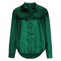 Ženska modna ovratnica na dugih rukava puna boja casual majica Tee vrhovi vojska zelena xxl