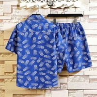 Stamzod Muškarci setovi odjeće Ljetne tipke za ispis Kratki rukavi Ležerne prilike plaže Majica Tops Lacing Hotcres Set Plavi XL