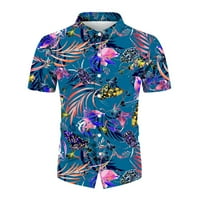 Muška majica dole Ležerne prilike, Ležerne prilike, Sjeverna tropska košulja Spring Beach Button Cvjetni kratki Muškarci Majice Majice Tamno plava + XXL