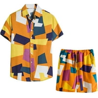 Ecqkame muške košulje za čišćenje ljeta muška casual plažom Majica kratke hlače modne vintage odijelo narančasta m