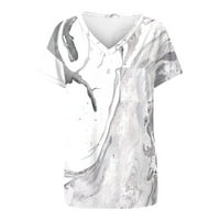 Žene ljetne kratkih rukava Klasična fit v izrez majica Grafički casual majice bijeli m