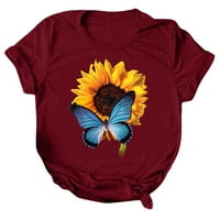 Majice za žene modni suncokret leptir cvjetni print okrugli vrat kratki rukav vrhovi kratkih rukava