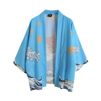 Symoid muški ležerni kaputi i jakne - Ležerni labavi otvoreni prednji rukav Japanski stil Print Cover Up Cardigan Blue XXL