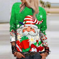 Tking modni ženski modni casual pulover okrugli vrat Božićni tiskani tiskani s dugim rukavima TOP božićne