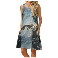 Ljetna haljina za žene bez rukava ROUNK CACT Ljeto Comfy tisak džepova Casual Loose Tank haljina plava