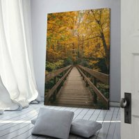 Drveni most u šumskom platnu zidnu umjetničko dekor, umjetnička djela Moderni kućni dekor, spreman za objesiti