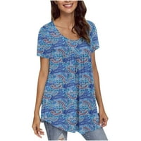 Ljetne košulje za žene cvjetni print vrhovi U-izrez majica kratkih rukava Tees Pleat Flowy Tunic Bluus