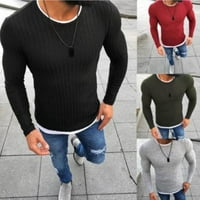 Modni muškarci okrugli vrat dugih rukava patchwork tanka pletena džemper pulover vrh