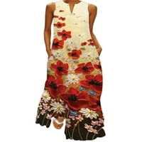Ženska haljina za tank cvjetne print duge maxi haljine V izrez ljeto plaža sandress labavi partijski