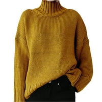 Hinvhai Fashion Women Solid dugi rukav pupove turtleneck-vrat Ležerni džemper vrhovi na sezonskom klirensu žuti 12