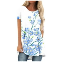 Ženski vrhovi okrugli izrez cvjetni bluza Ležerne dame Modni kratki rukav Ljetni tunički vrhovi plavi