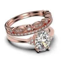 Zasljepljujući minimalistički 2. karat ovalni rez dijamantski moissan zaručnički prsten, vjenčani prsten, dva podudarna traka u srebrom sa 18k ružom zlatnim poklopnjem za Loveria, Obećaj prsten