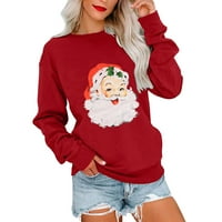 Aktivne kapuljače Žene Žene Moda Sretan Božićni tisak okrugli vrat Duks dugi rukavi Top pulover