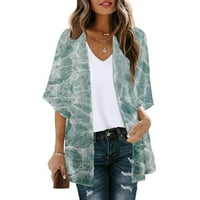FOPP Prodavač Ženska modna moda tiskana sedmo-deo rukava Kardigana labava bluza Ležerna bluza Top nebo