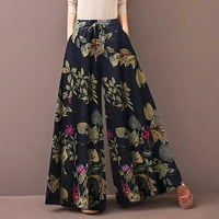Booker ženske ležerne cvjetne tiskovine od tiskane hlače Elastične struke široke pantalone za noge džep