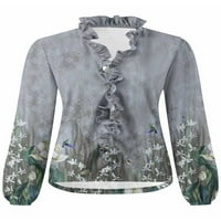 Glookwis Žene Ruched majice Ležerne tunička majica Elegantna labava vrhova V izrez VAGGY BLOUSE Style