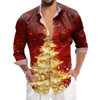 Yuelianxi Božićne muške košulje Muški božićni digitalni 3D štamparija Lapl dugme dugih rukava majica