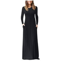 HOMCHY Crne haljine za žene za ispis džepa Dress Crna 3xl