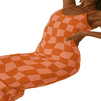 Franhais ženska haljina, šahoplovna ploča za printu bez rukava bez rukava nisko rezano bez rezanja jednodijelna