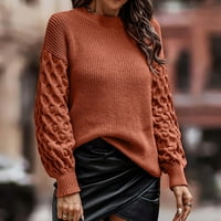 Koaiezne Ženske okrugle vrat Drop navojni navojni pulover dugih rukava Top solid u boji modni ležerni