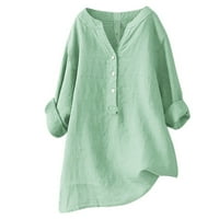 Qazqa žene labave gumb dolje bluza vrhom stalak ovratnik pune dugih rukava casual bluzene majice zeleni