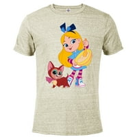 Disney Alice's Wonderland Pekara Alice i Dinah - Pomiješana majica s kratkim rukavima za odrasle - Prilagođeno-kit snijega Heather