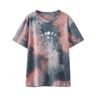 Novost labave ležerne majice za žene Mesec Gljive Grafički majica pulover cvjetni print kratkih rukava Crewneck majice Trendy ljetna bluza Pink XL