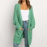 Entyinea ženski pleteni kardigani kaput s dugim rukavima otvoreni prednji kardigan preveliki pleteni džemperi kaput zeleno l