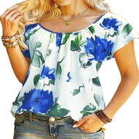 Colisha ženska majica kratki rukav ljetni vrhovi cvjetni print majica Bohemian Beach Crew izrez pulover plavi xs